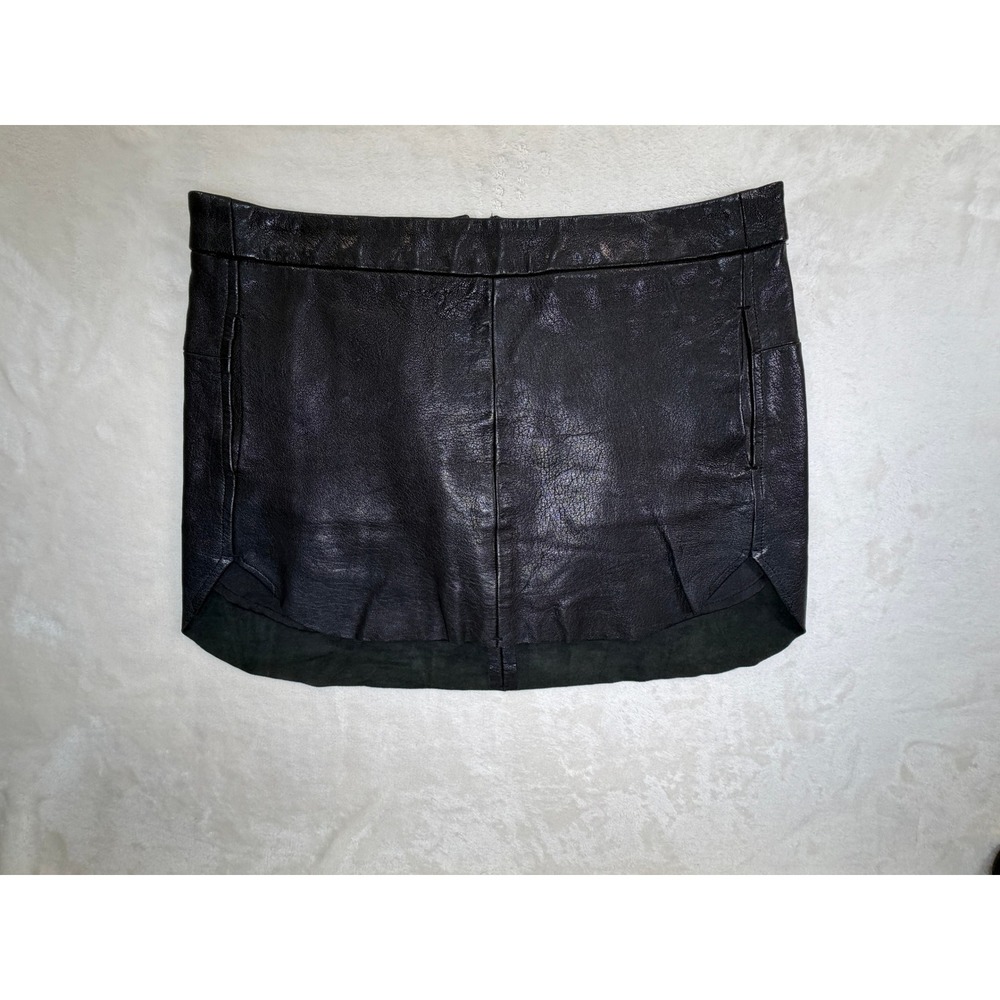 Mason Black Lambskin Leather Moto Mini Skirt Womens 2 Excellent